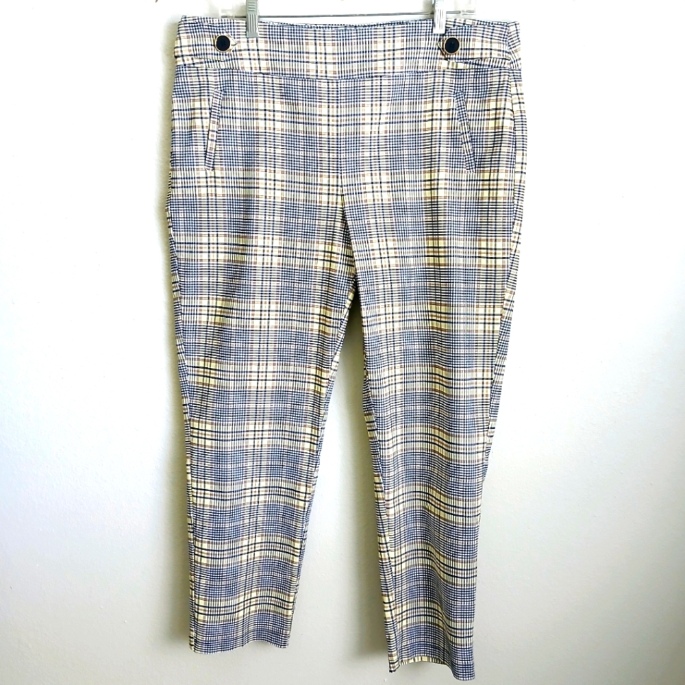 Cato Plaid Pants Pull- On Size 16 Mid Rise Black /Yellow Preppy Light Acedemia